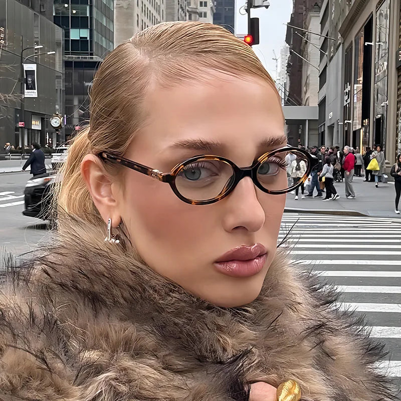 Vintage Oval Sunglasses for Women Small Retro Leopard Frame Anti-Blue Light UV400