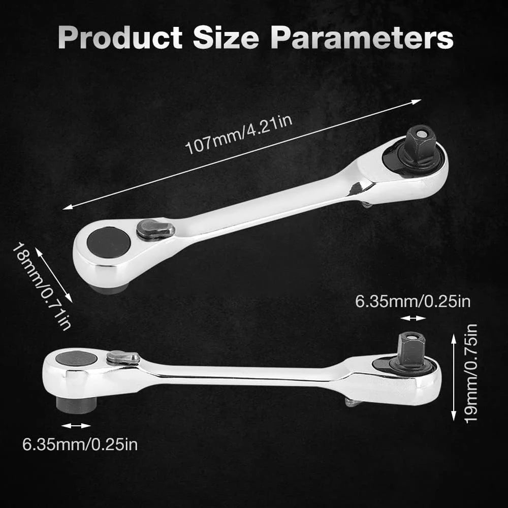 2-in-1 Mini 1/4" (6.35 mm) Ratchet Wrench & Bit Holder — 72-Tooth Double-Head