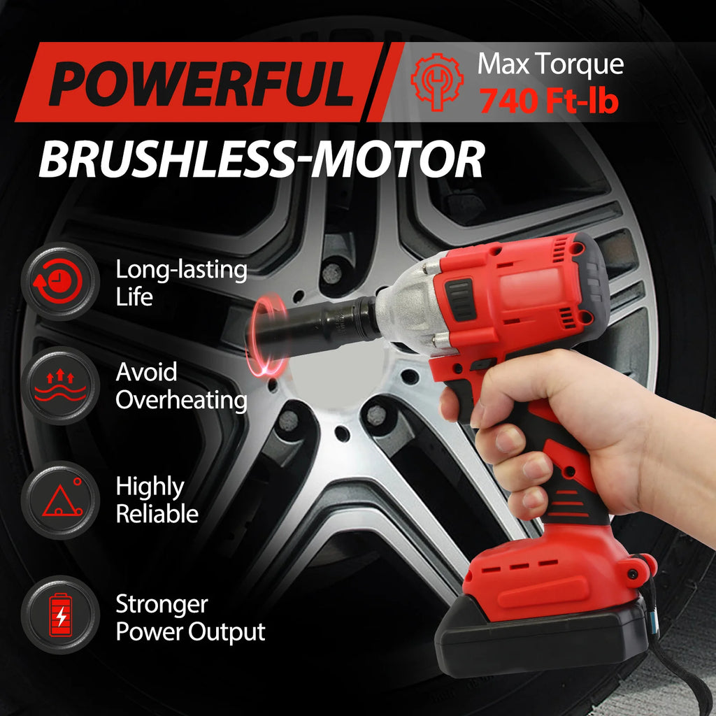 1000 N·m (740 ft-lbs) Cordless Brushless Impact Wrench 20V 1500mAh 1/2 in (12.7 mm) Drive Kit with Fast Charger