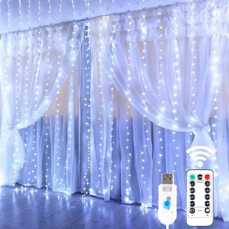 LED Fairy Curtain String Lights with Remote USB — 8 Modes Copper Wire 100–300 LEDs Holiday & Christmas Decor