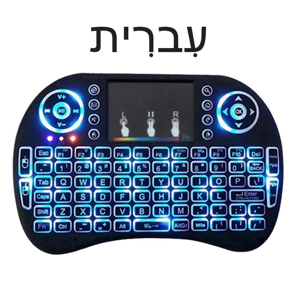 2.4G Air Mouse Touchpad Keyboard – Backlit Mini Wireless QWERTY Remote for PC & Android TV Box (Arabic, French, Spanish, Russian)