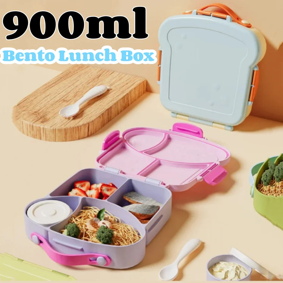 Bento Lunch Box Set • Leakproof BPA-Free Meal Container with Spice Cup & Utensils, Portable Handle for School Travel & BBQ