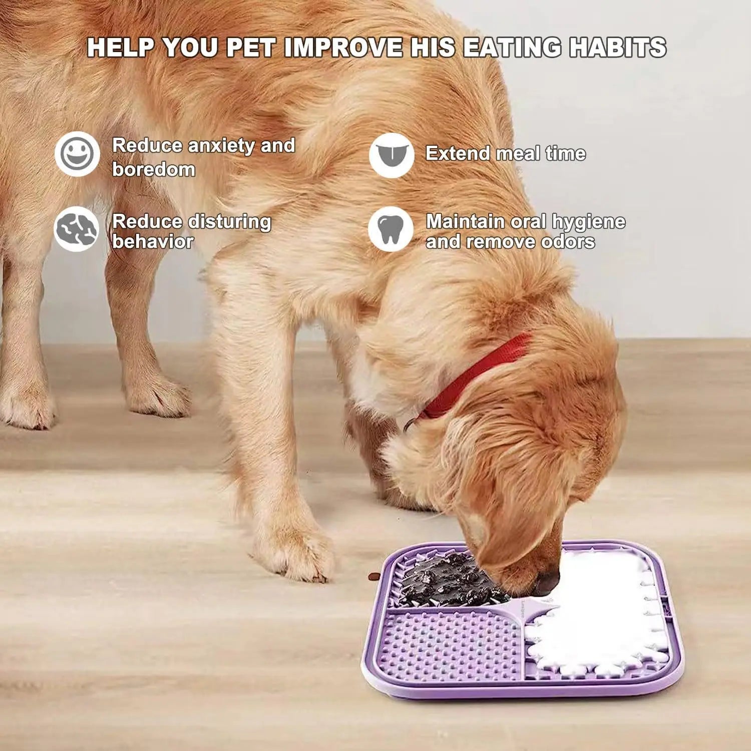 Silicone Pet Licking Mat with Suction Cup – 4-Section Slow Feeder for Dogs & Cats, 7.87 x 7.87 in (20 x 20 cm)