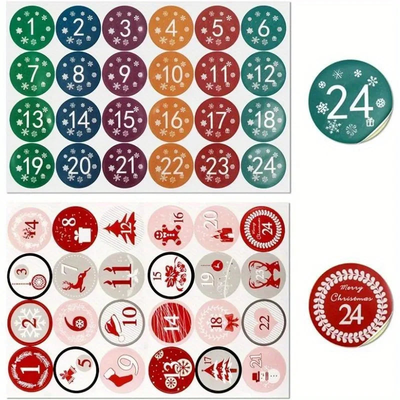 Advent Calendar Number Stickers 1-24 - Paper Seal Labels for Christmas DIY Gifts, Baking, Envelopes & Party Favors