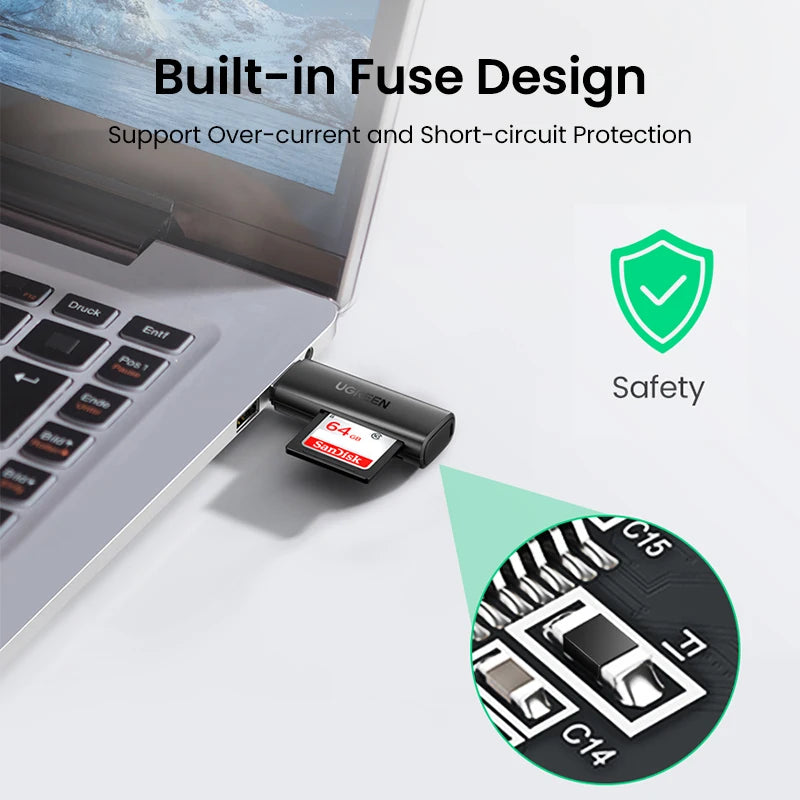 USB 3.0 Card Reader – SD & MicroSD Dual Slot Adapter, USB-A 5Gbps, Simultaneous Read/Write, Up to 2TB