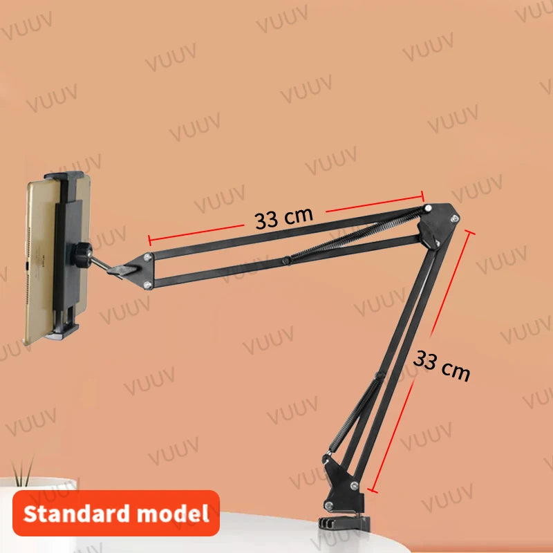 360° Rotating Tablet & Phone Stand - Aluminum Arm Desktop and Bed Mount, Fits 4–11 in (10–28 cm) Devices