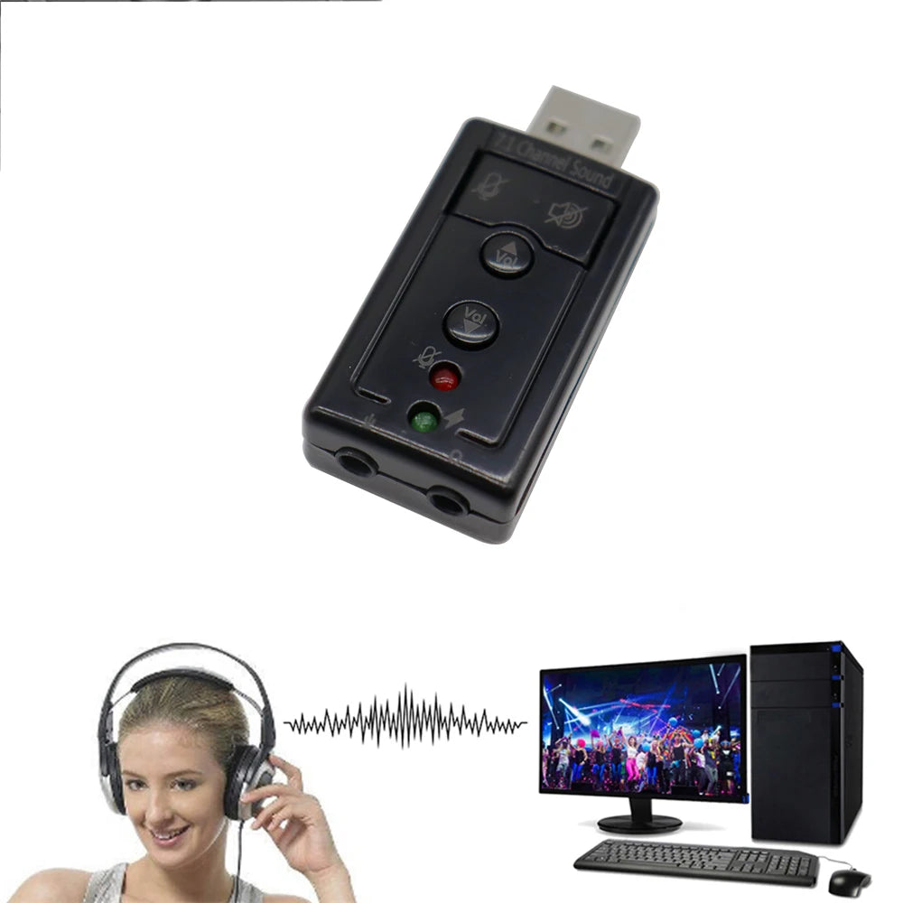 7.1 USB 2.0 External Sound Card Adapter Mini USB Audio Adapter for PC and Laptop Plug-and-Play Virtual 7.1 Stereo