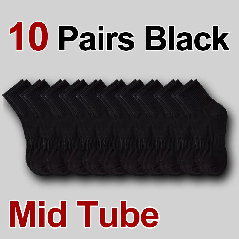 5/10/20 Pairs Neutral Solid Mid-Crew Socks - Breathable Sweat-Wicking Antibacterial Sports Socks