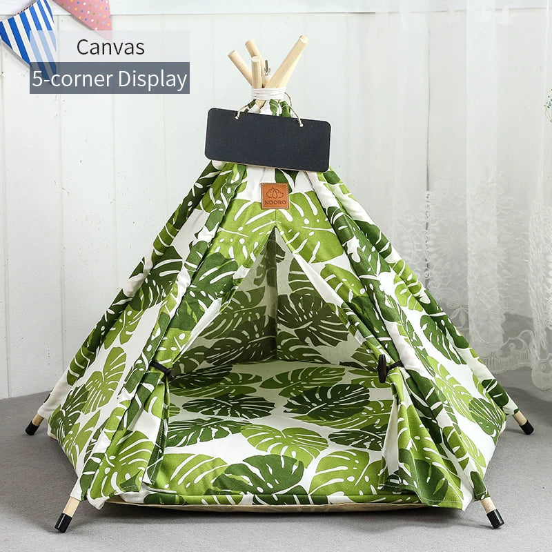 Pet Teepee Tent for Cats & Small Dogs - Portable Washable Indoor Pet Bed with Removable Cushion & Chalkboard (S ≤11 lb/5 kg, M ≤22 lb/10 kg, L ≤33 lb/15 kg)