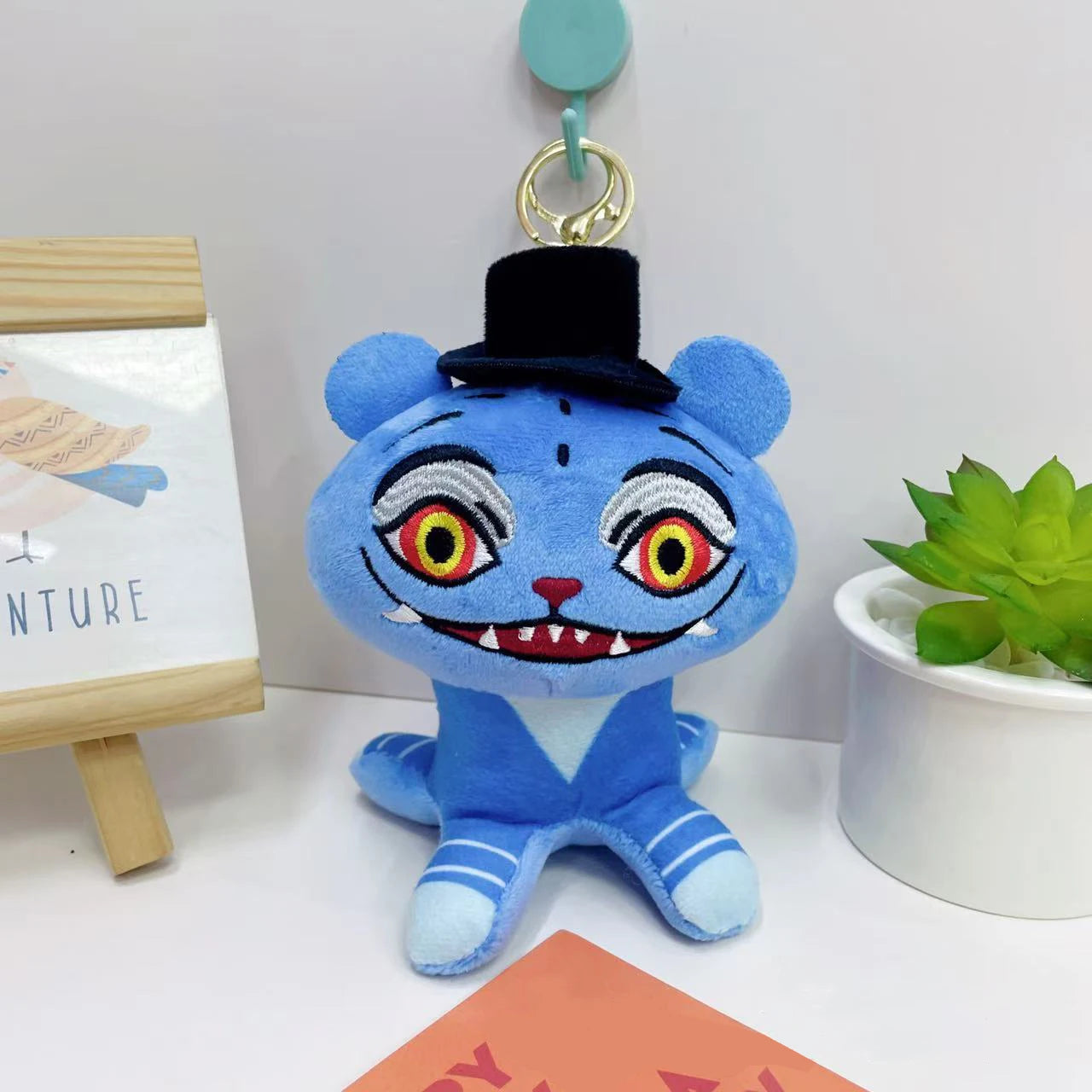 Anime K-Pop Demon Hunter Plush Keychain, Purple Tiger Monster with Black Hat and 3 Eyes Cute Plush Charm Gift