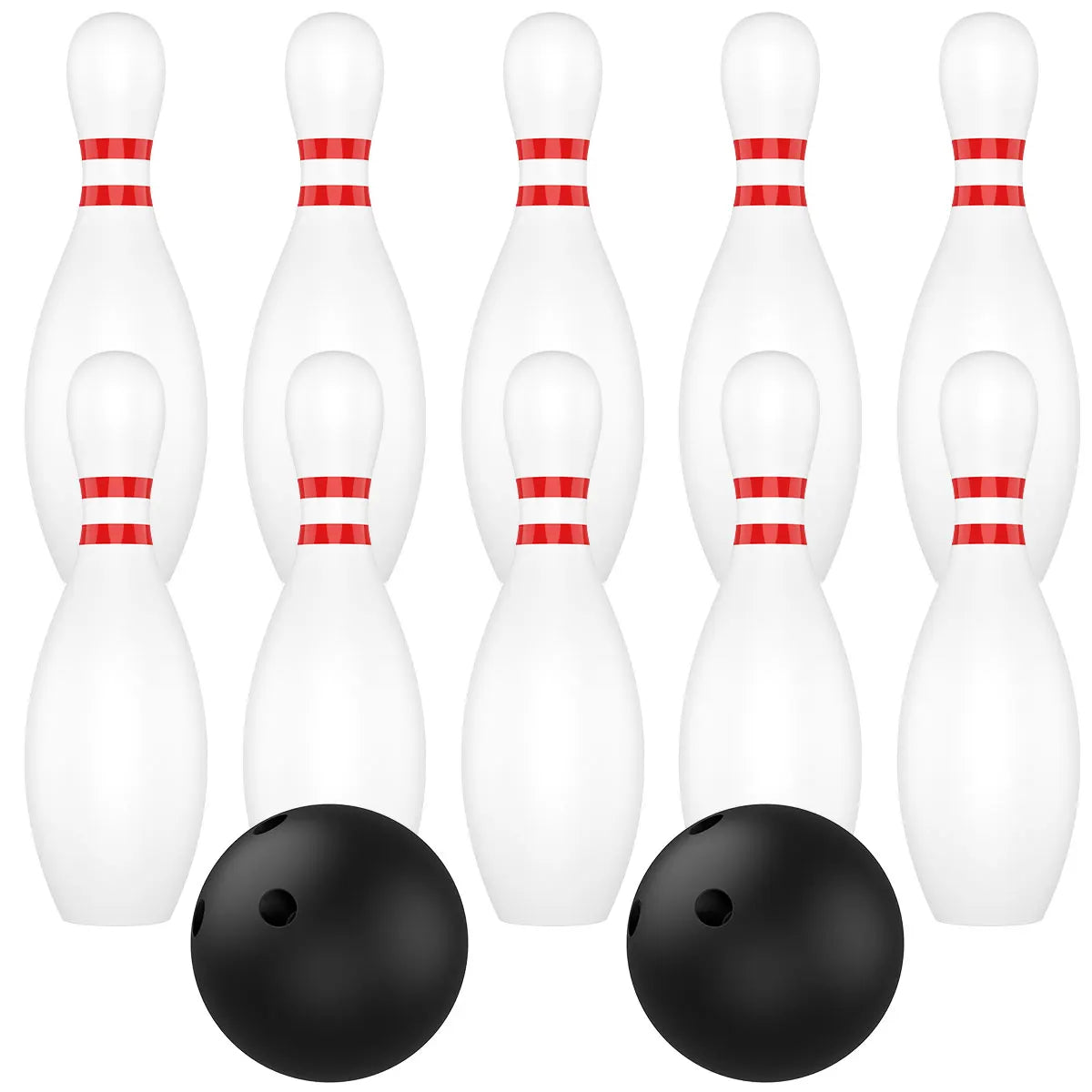 Kids 10-Pin Bowling Set with 2 Balls — Plastic Indoor & Outdoor Family Game, 16cm (6.3in) Pins, 7cm (2.8in) Balls