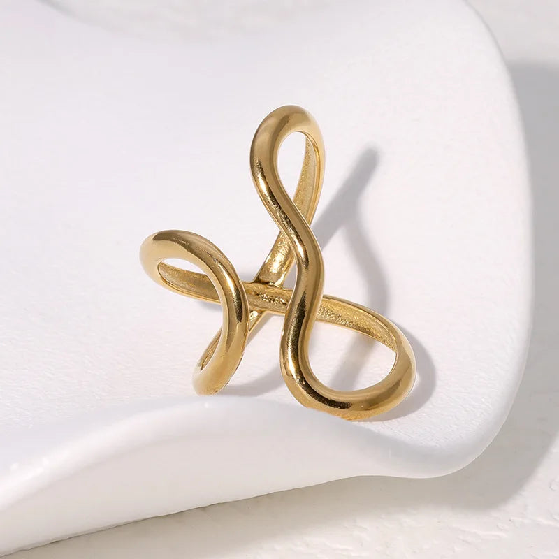 Adjustable Open Ring — 18K Gold Plated PVD Stainless Steel Geometric Charm Ring for Women, Waterproof Trendy Jewelry