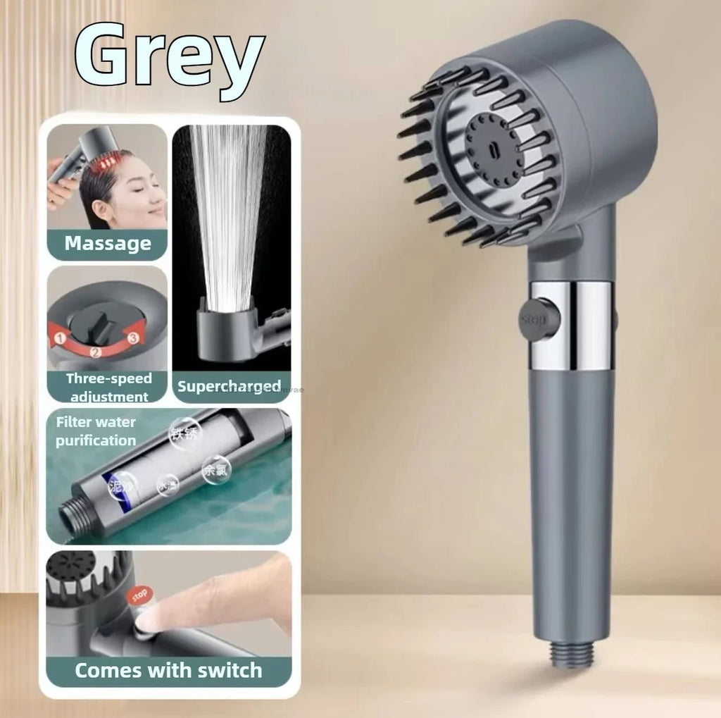 High Pressure Filtered Handheld Shower Head with One-Touch Stop and Massage - Water-Saving Shower Accessory