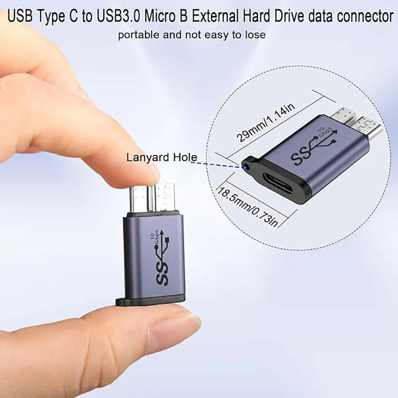 USB 3.0 Micro-B Male to USB-C Female Adapter - Type-C to Micro-B Converter for External Hard Drives & Laptops