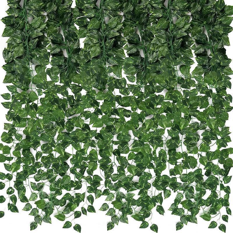 Faux Ivy Leaf Garland - 4/8/12M (13/26/39 ft) Green Hanging Vine for Wall, Wedding & Garden Decor