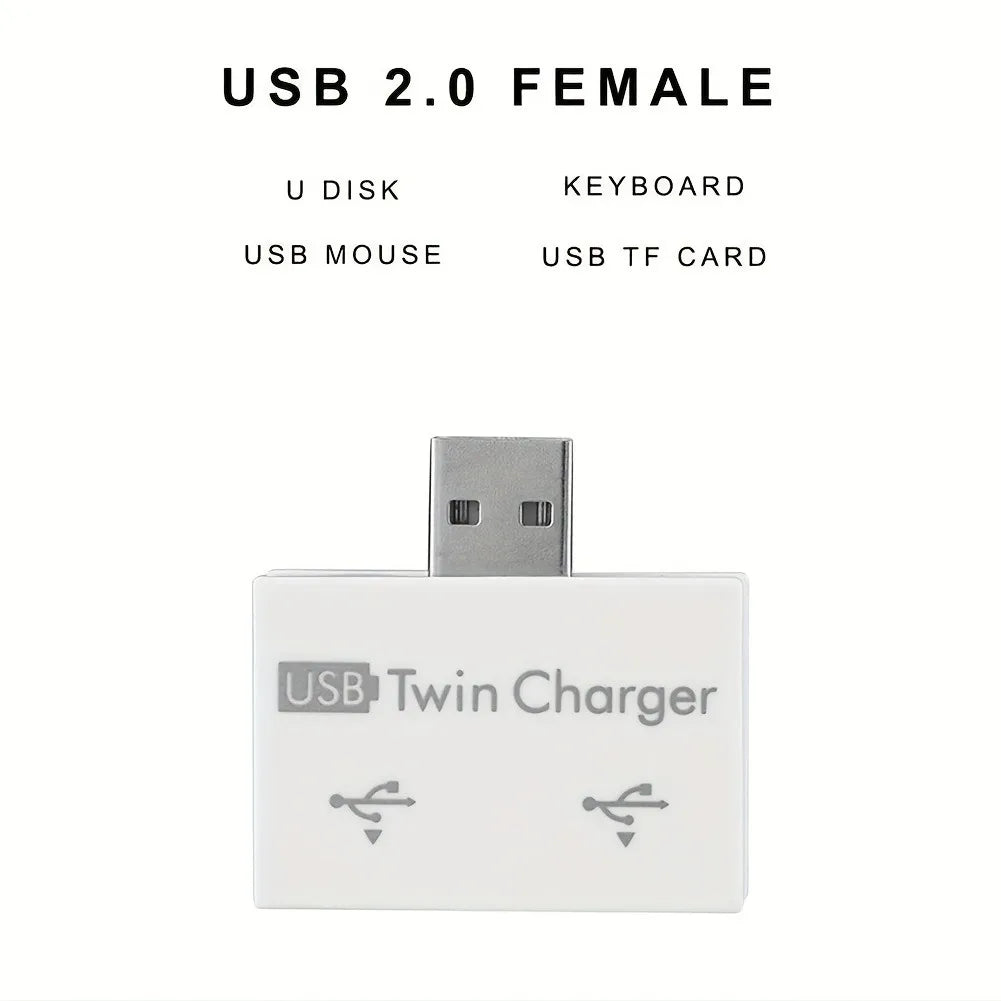 USB 2.0 1-to-2 USB-A Splitter Adapter - 2-Port USB Hub for Charging & Data Transfer