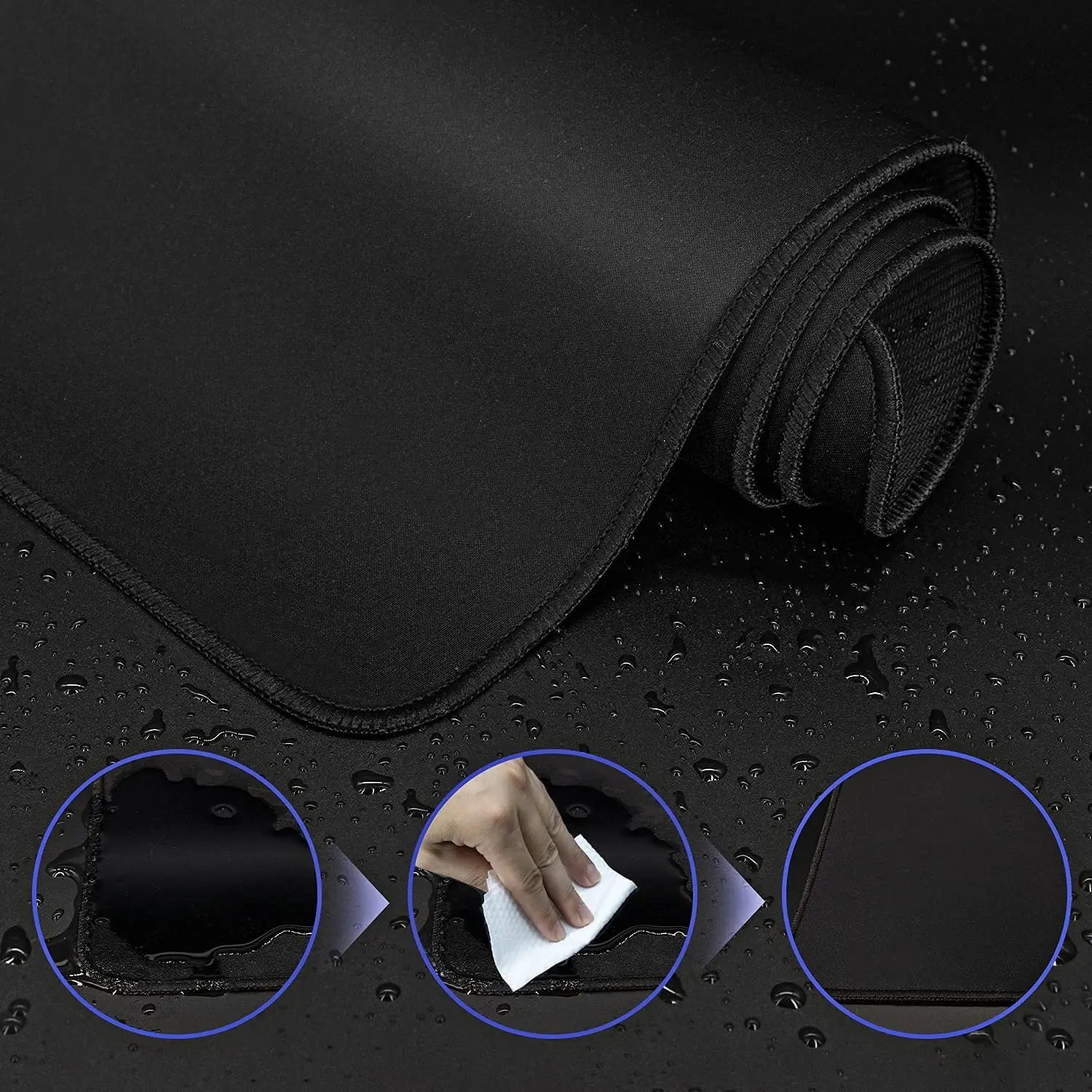 XXL Gaming Mouse Pad - Extended Desk Mat 50 x 100 cm (19.7 x 39.4 in) Black, Non-Slip Stitched Edge