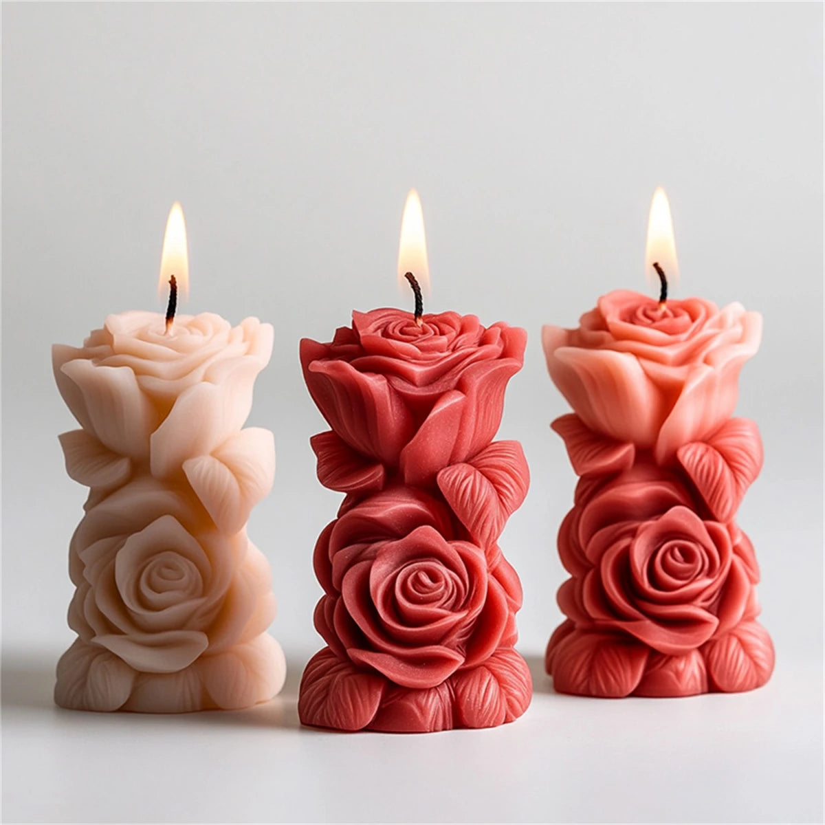 3D Rose Pillar Silicone Candle Mold – Geometric Flower Column for DIY Candles, Soap & Plaster Crafts