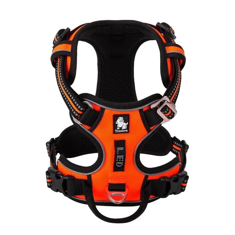 Adjustable Padded Dog Harness with Handle – Reflective Nylon, Front & Back Leash Attachments, Quick-Release Vehicle Safety Harness