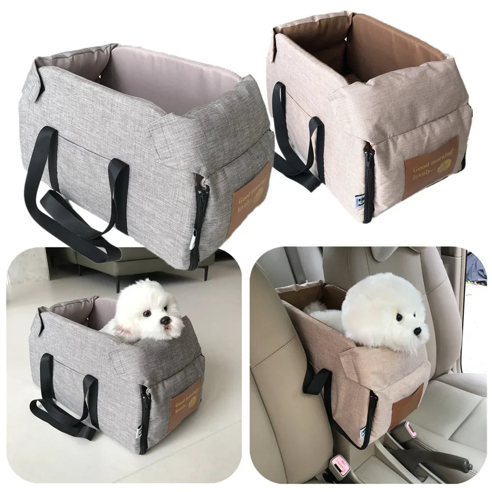 Portable Car Dog Seat Bed for Small Dogs & Cats - Travel Pet Carrier, Waterproof & Removable