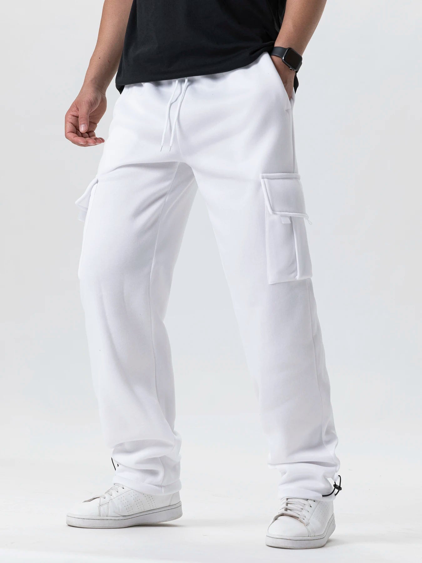 Men's Multi-Pocket Jogger Sweatpants – Drawstring Straight Fit Ankle-Length Running & Gym Pants, Loose Casual