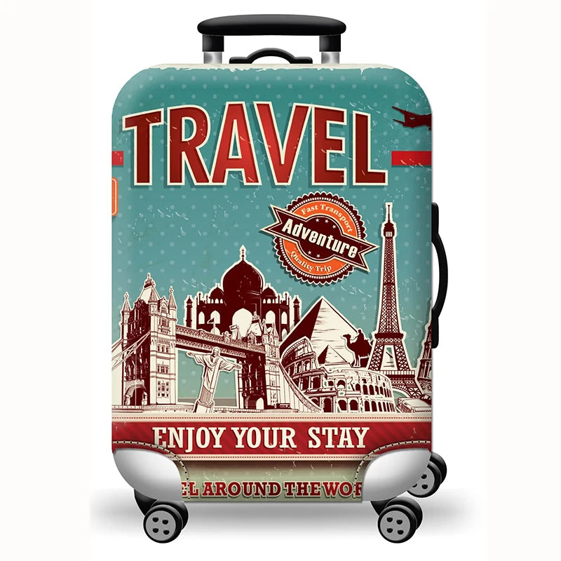 Elastic Stretch Printed Luggage Cover with Zipper & Buckle – Fits 18–32 Inch (46–81 cm) Suitcases – Durable Travel Trolley Protector
