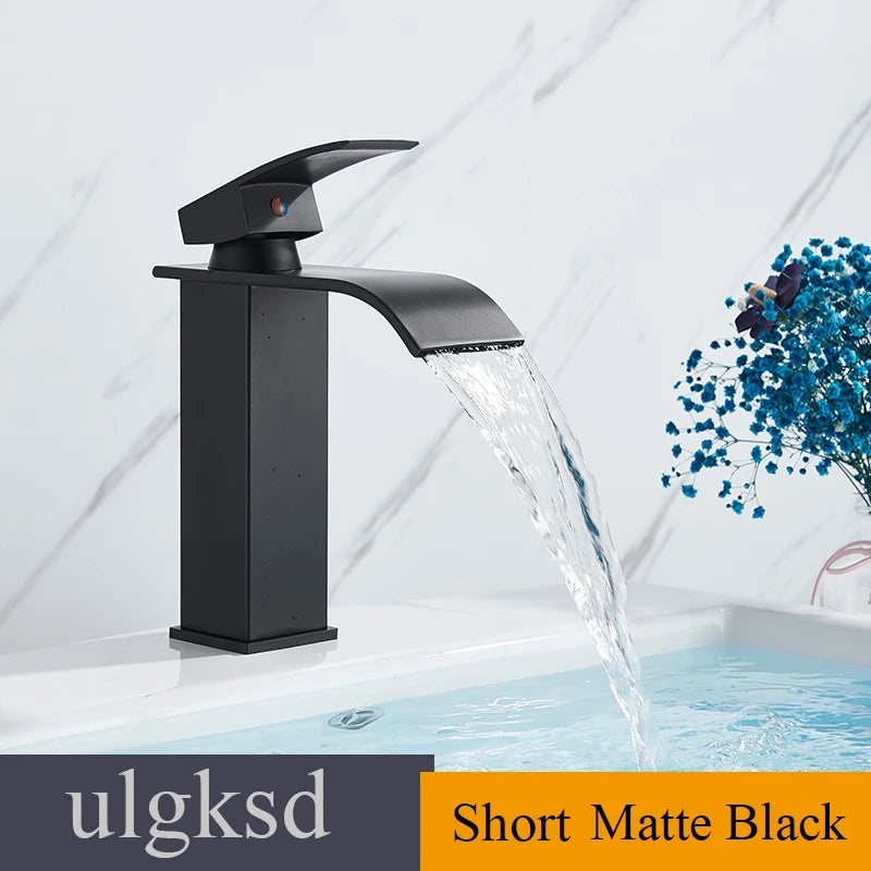 Waterfall Basin Faucet - Single Handle Deck-Mounted Mixer Tap for Bathroom Sink (Hot & Cold)