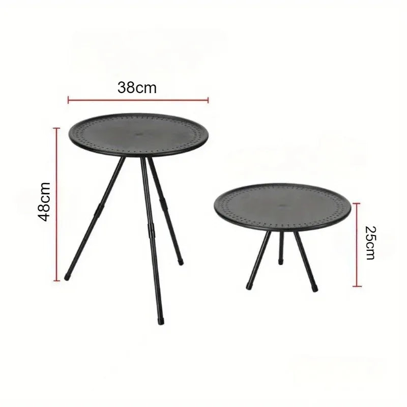 Portable Folding Camping Table – Ultra-Light Aluminum Round Table with Triangular Support, Adjustable Small Outdoor Tea & Coffee Table