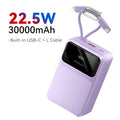 30000mAh 22.5W Portable Power Bank with Built-in Cables — Fast Charger USB-C & USB-A, 4-Device Portable Charger
