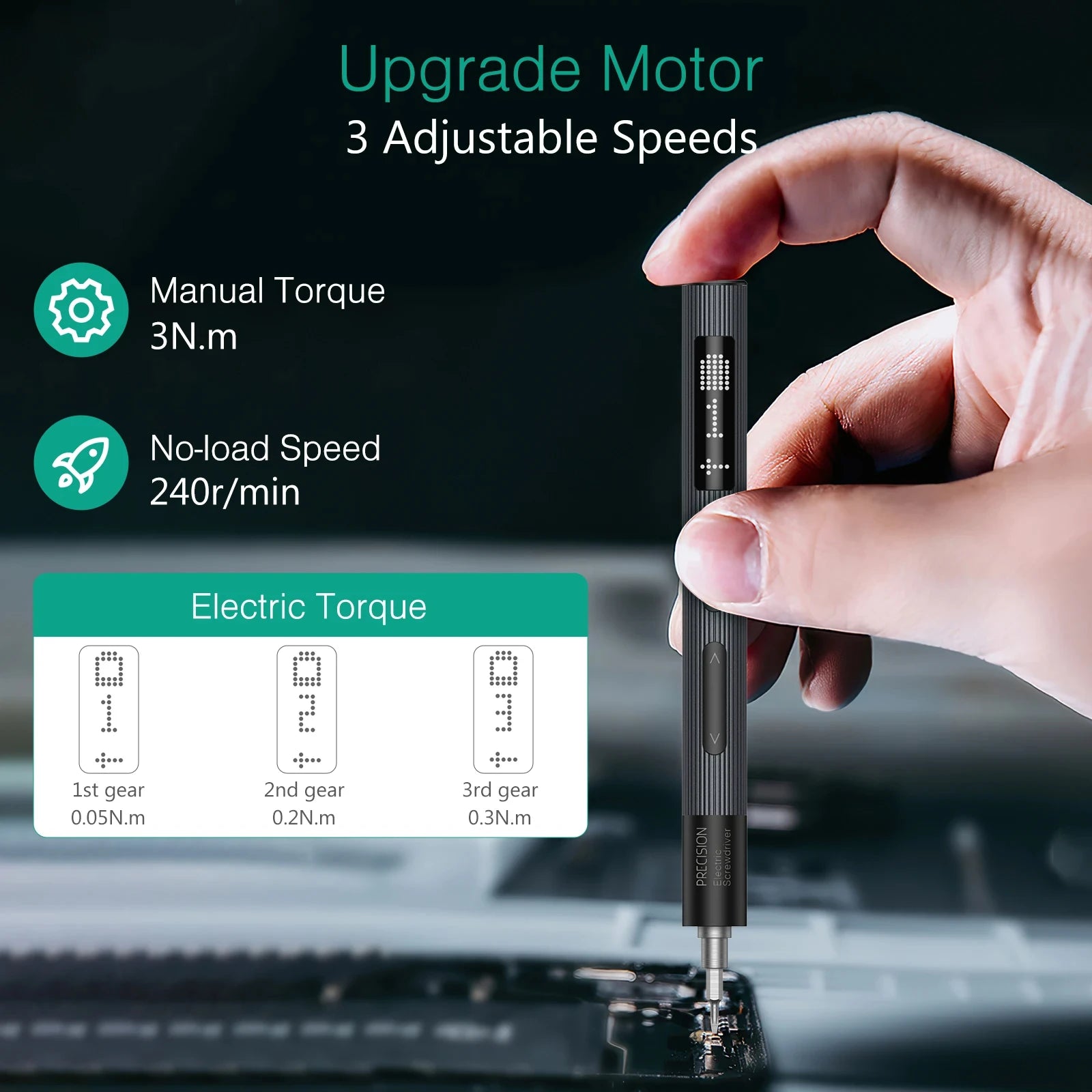 50-in-1 Cordless Precision Electric Screwdriver Kit, 3-Speed Torque Adjustable with Magnetic Phillips and Torx Bits for Phone Laptop Watch PC