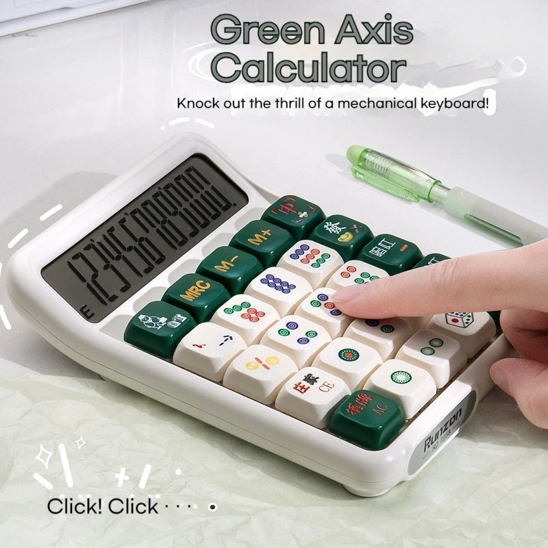 Cute Multifunctional 12-Digit Electronic Calculator with Mechanical Buttons, Battery-Powered for Home Office & School Accounting