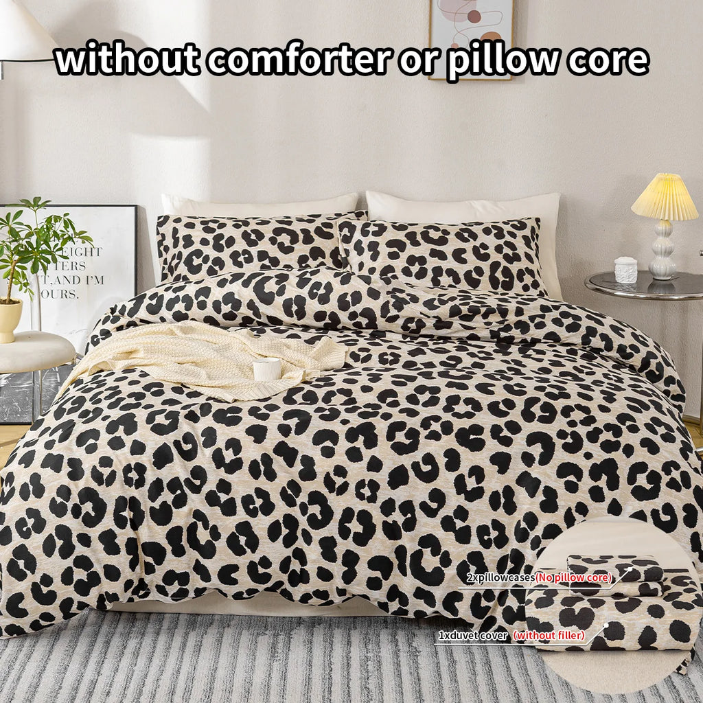 Leopard Print 3-Piece Duvet Cover Set – Soft Skin-Friendly Bedding, Includes 1 Duvet Cover & 2 Pillowcases, Multiple Sizes (39–79 in / 100–200 cm)