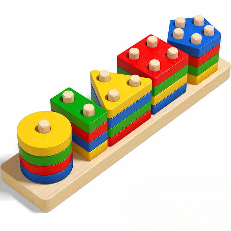 Geometric Stacking Columns Building Blocks – Educational Montessori STEM Shape Sorting Toy for Ages 3-6
