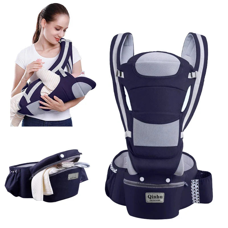 Ergonomic Newborn & Infant Hipseat Baby Carrier Sling — Front & Back Facing Travel Kangaroo Wrap