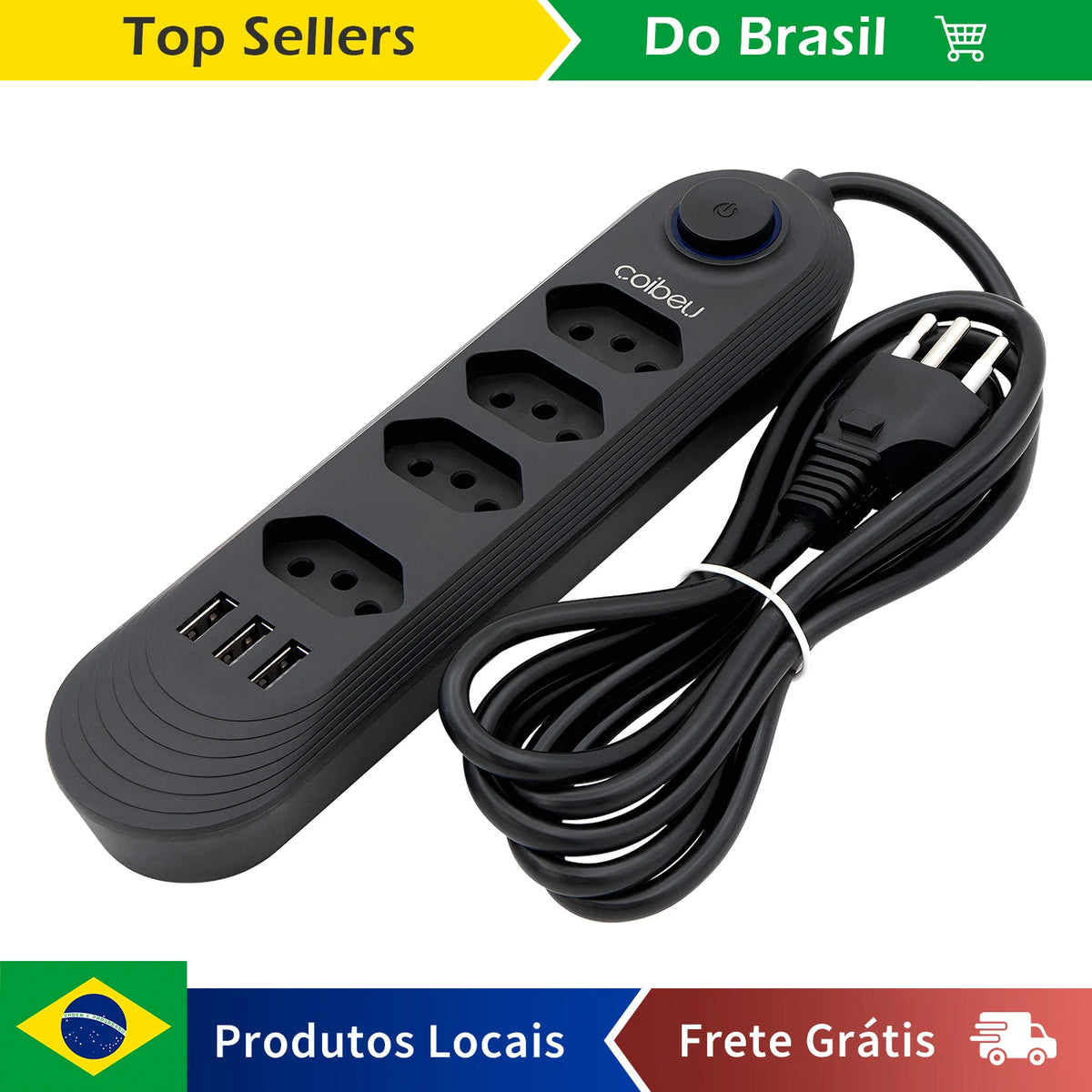 Power Strip with USB & Overload Protection – Extension Socket 10A, 2m (6.6 ft) Cable