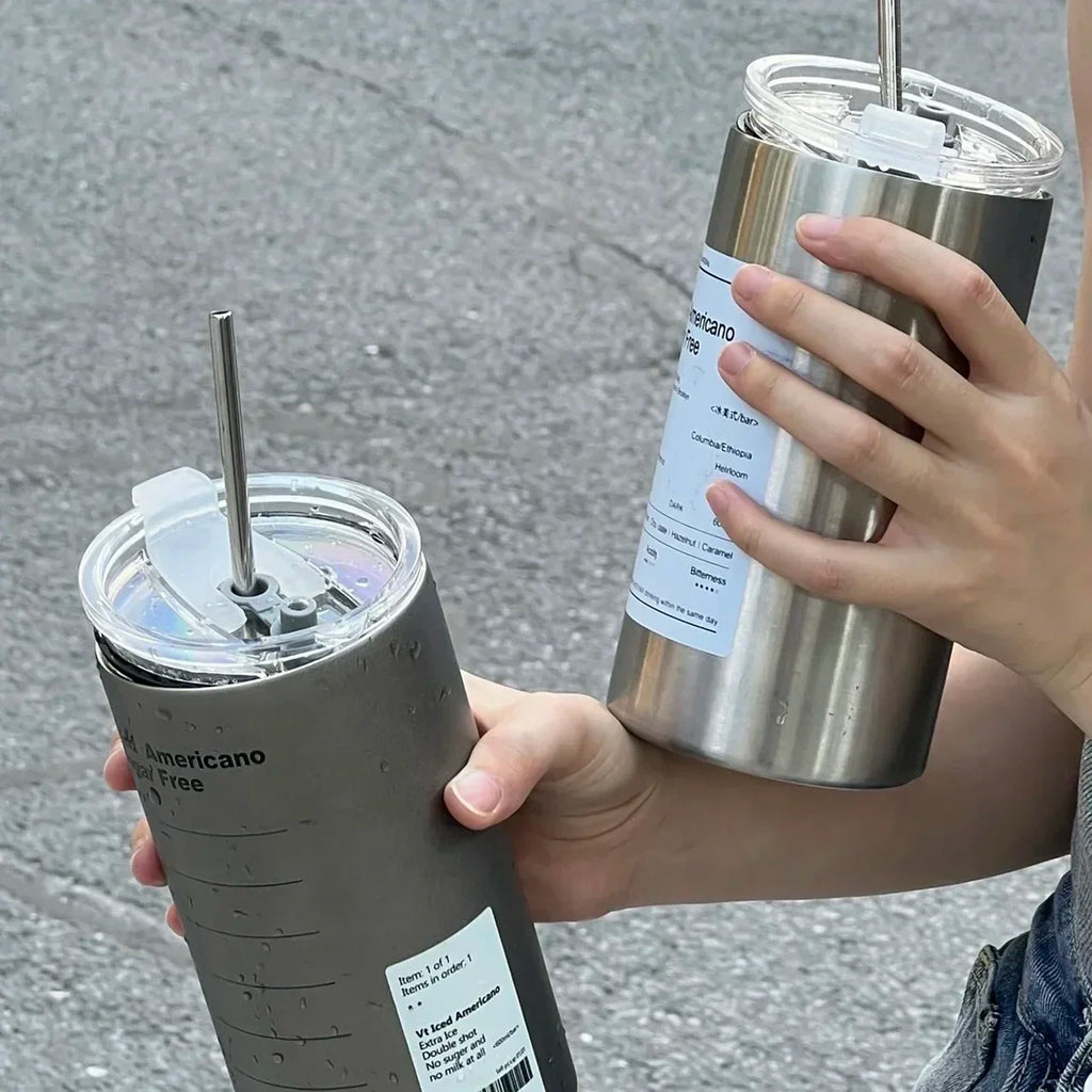 Insulated 304 Stainless Steel Travel Mug with Straw, 600ml (20 fl oz) Leak-Proof Vacuum Bottle