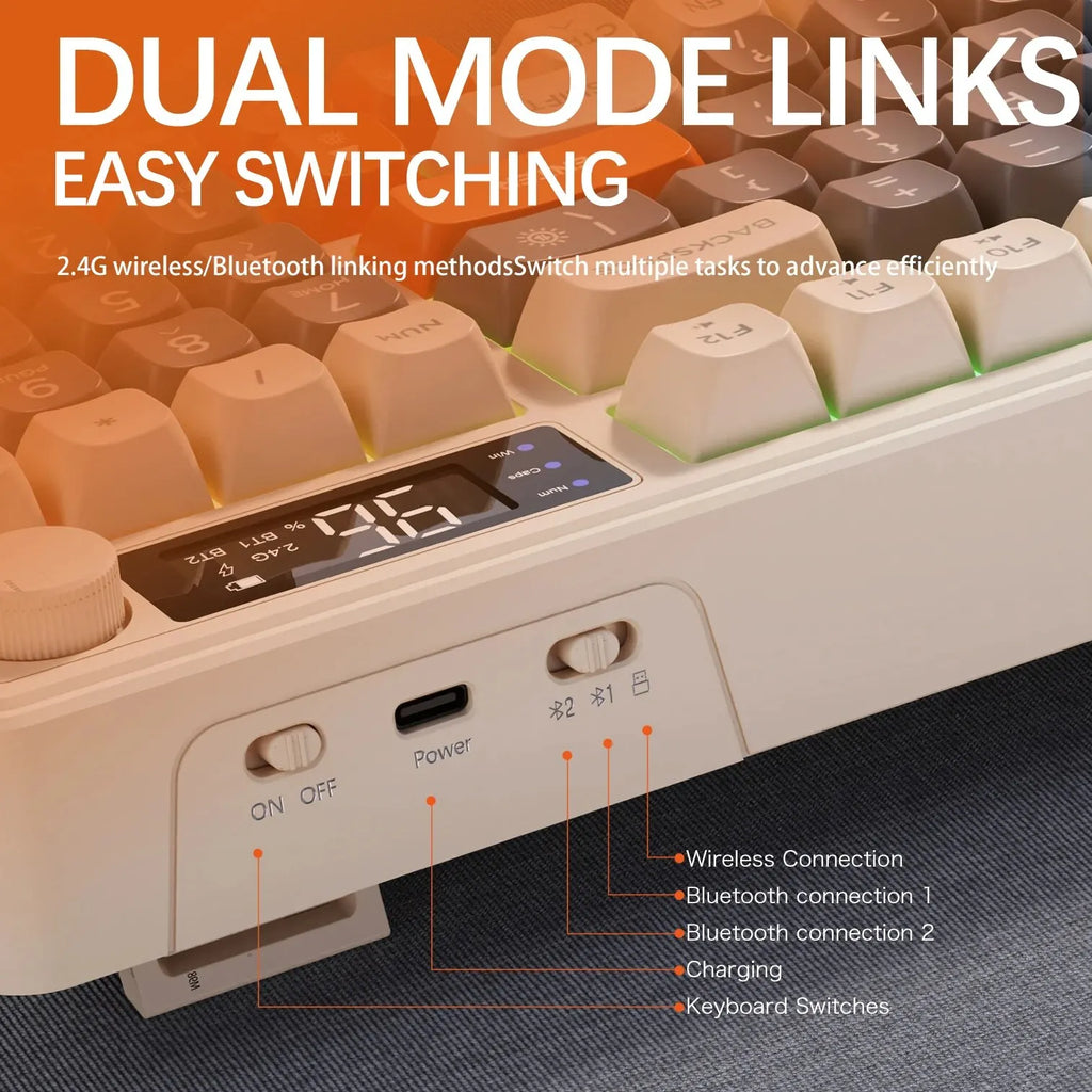 96-Key Wireless Mini Keyboard with Smart Screen - Bluetooth & 2.4GHz Dual-Mode, Multi-Device Linking, Ergonomic RGB Backlit