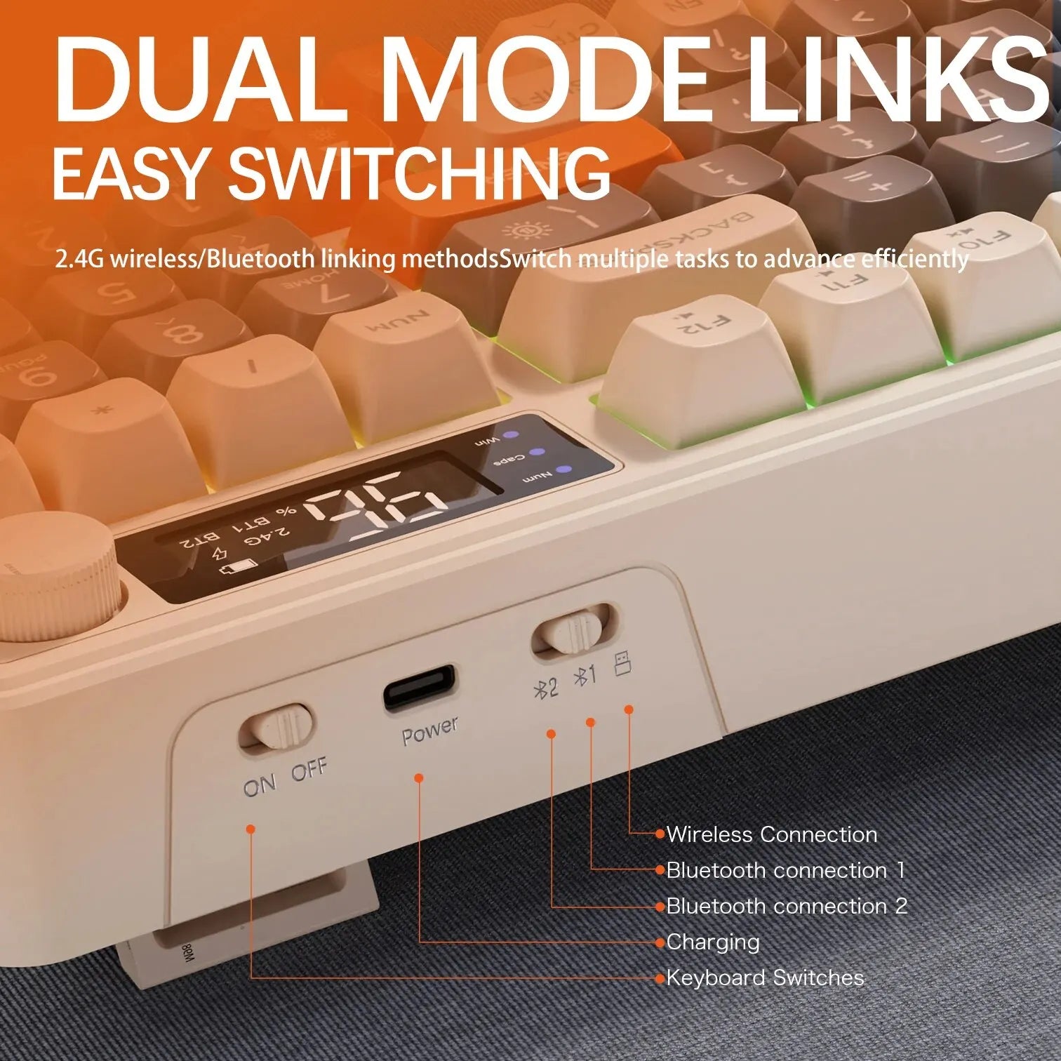 96-Key Wireless Mini Keyboard with Smart Screen - Bluetooth & 2.4GHz Dual-Mode, Multi-Device Linking, Ergonomic RGB Backlit