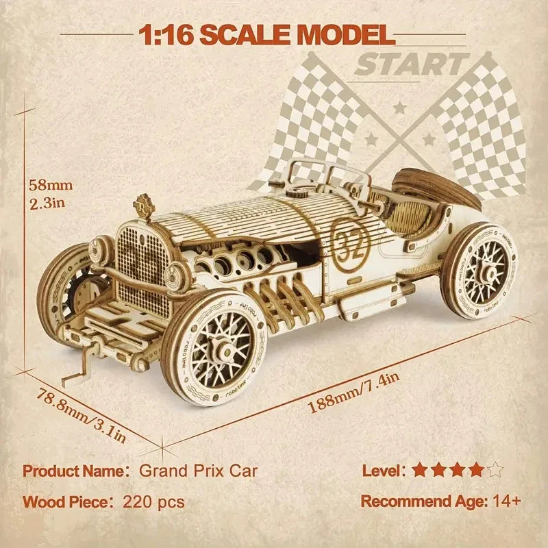 3D Wooden Car Puzzle DIY Scale Model Kit - Mechanical Model Building Toy & Home Decor Gift