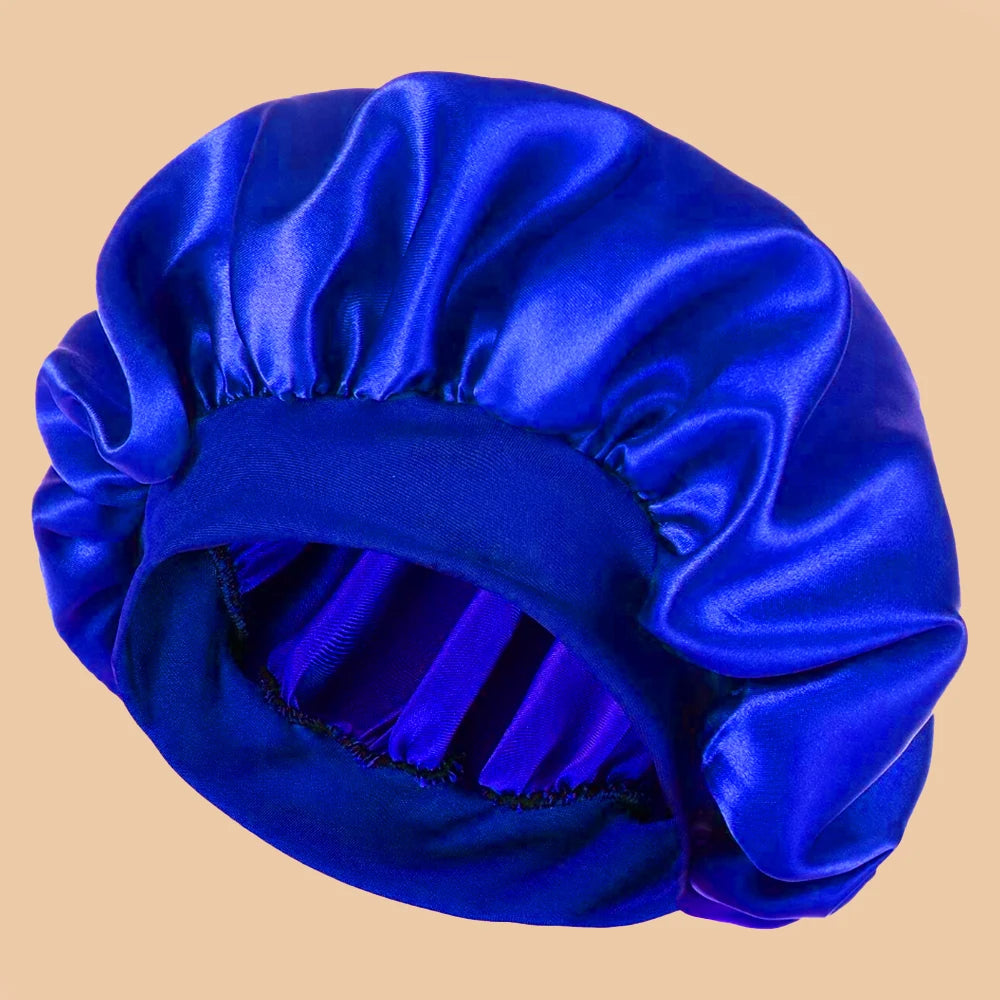 Satin Wide-Brim Shower Cap Sleep Bonnet - Single - 16 Colors