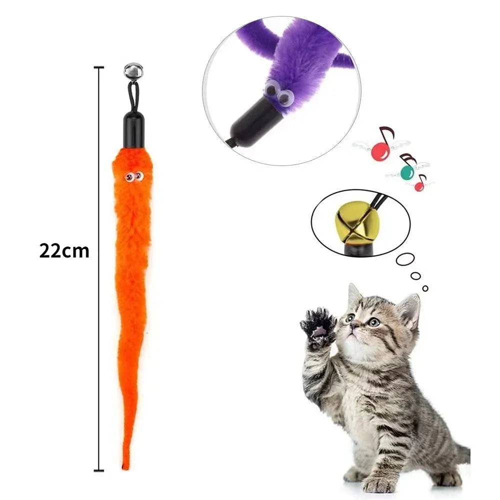Interactive Cat Feather Toy Refill Kit – Feather Birds, Faux Worm & Foam Ball with Bell for Kittens