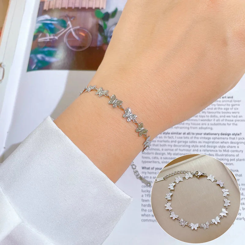 316L Stainless Steel Luxury Butterfly Charm Chain Bracelet Waterproof Non-Fading Party Jewelry Gift for Women & Girls