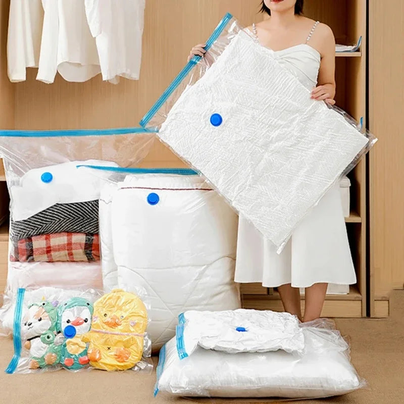 Reusable Vacuum Storage Bags — 7 Sizes, Space-Saving Clothes & Blanket Organizer (Works with Hand Pump or Vacuum Cleaner)