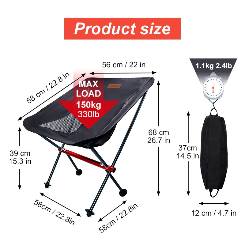 Portable Folding Camping Chair – Oxford Cloth Ultralight Seat for Fishing, Beach, Picnic & Hiking | Heavy-Duty Up to 440 lb
