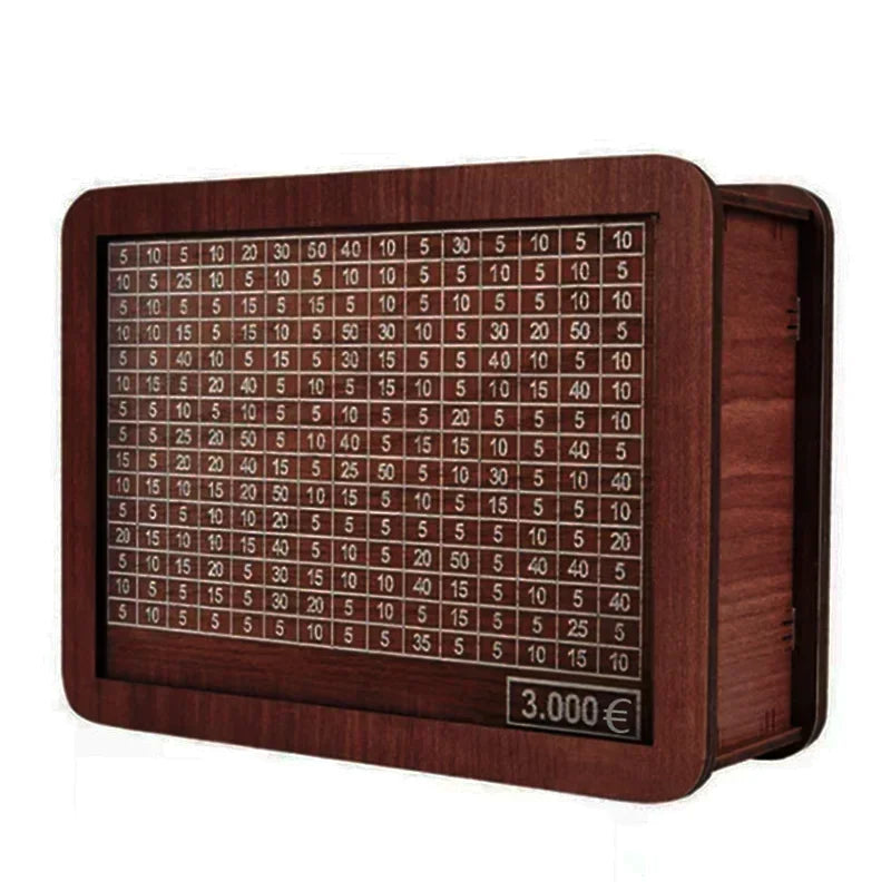 Wooden Money Challenge Box 1,000–10,000€ Piggy Bank – Cash Savings Vault