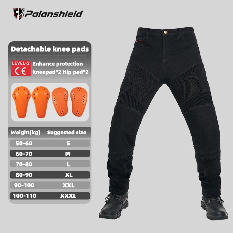 Men's Motorcycle Riding Pants with Removable Armor - Breathable Mesh Touring Motocross Pants (Blue/Black)