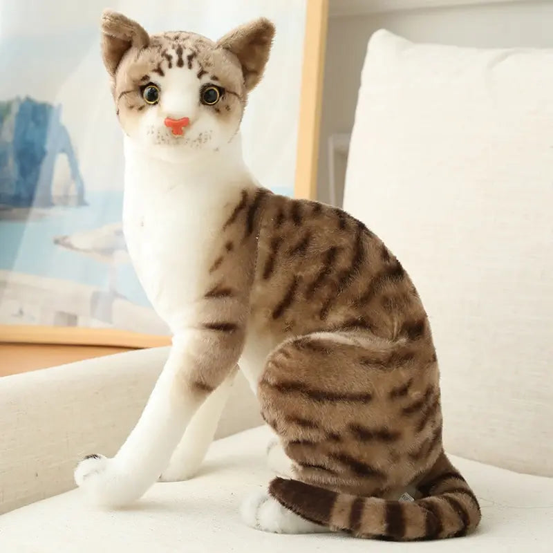 Siamese Cat Plush Toy 7.9–9.8 in (20–25 cm) Lifelike Stuffed Cat, Soft Cuddly Decor & Gift