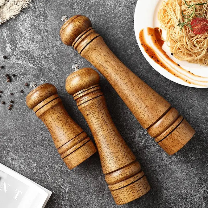 Adjustable Ceramic Pepper & Salt Grinder - Oak Wood Spice Mill, 5/8/10 Inch (12.7/20.3/25.4 cm)