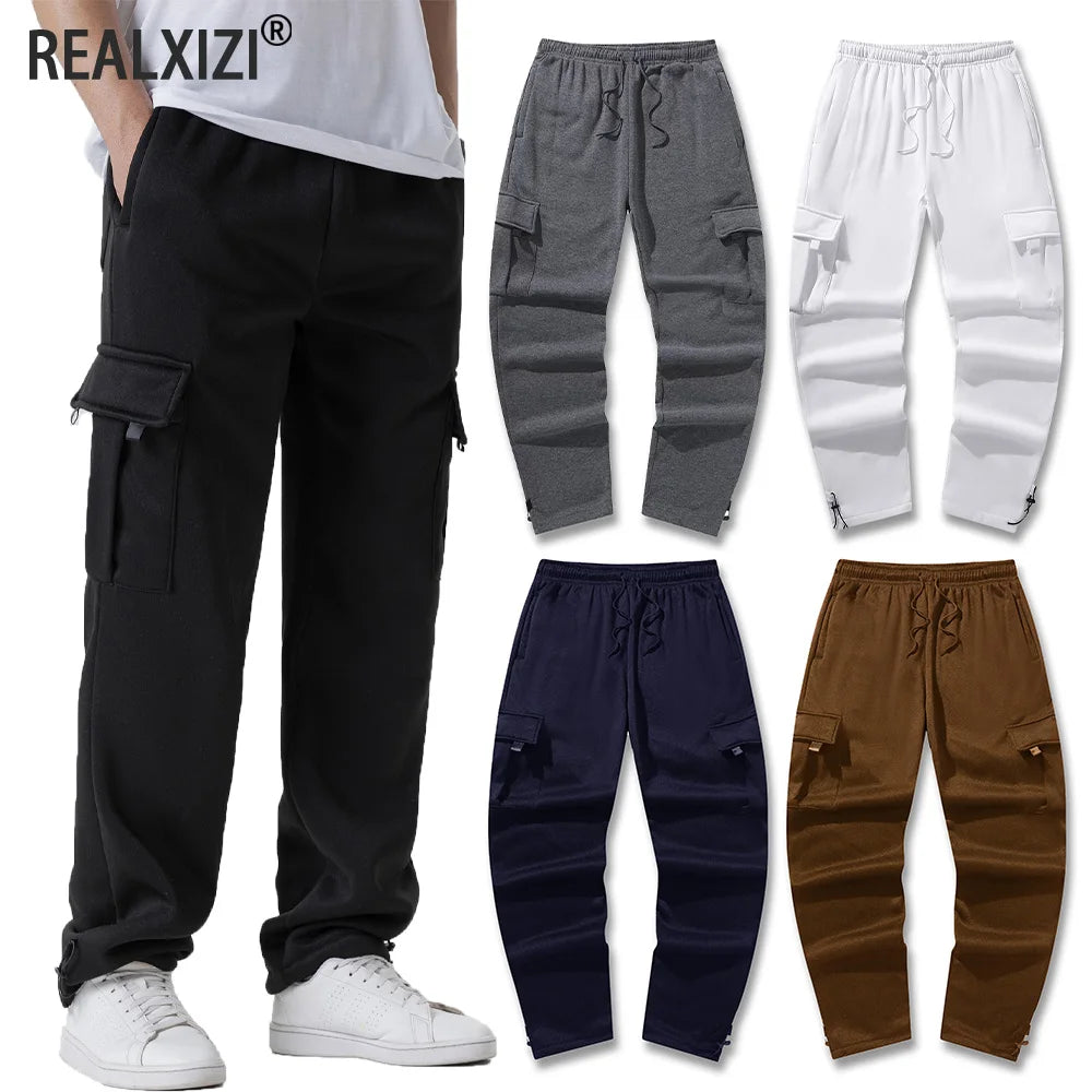 Men's Multi-Pocket Jogger Sweatpants – Drawstring Straight Fit Ankle-Length Running & Gym Pants, Loose Casual