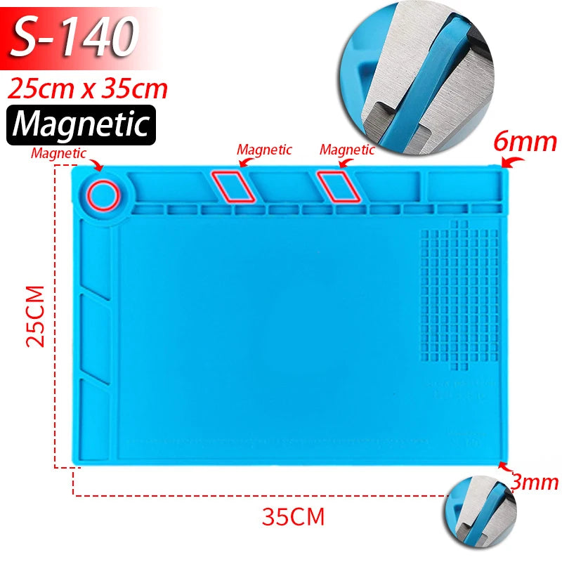 Silicone Soldering Mat Heat Resistant to 932°F (500°C) Anti-Static Magnetic Work Mat for Electronics Repair